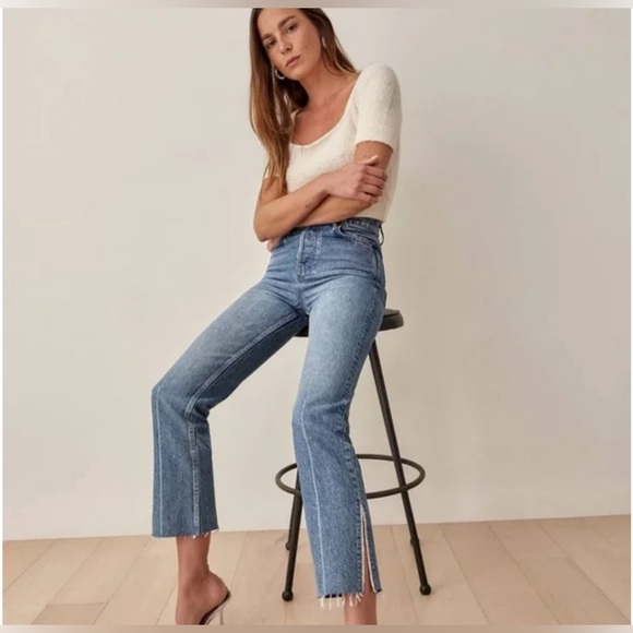 Reformation Gem Slit Hem High Rise Straight Jeans in Ponce - Picture 1 of 8